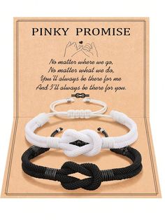 2Pcs Pinky Promise Knot Bracelets, Couple Gifts Christmas Anniversary Valentines Day Gifts For Men Women Boyfriend Girlfriend Black and White Fashionable   Synthetic Fiber     Women Fashion Jewelry, size features are:Bust: ,Length: ,Sleeve Length: Promise Necklace For Boyfriend, Gifts To Get My Boyfriend, Christmas Gifts For Him Boyfriends, Relationship Christmas, Promise To Him, Matching Couples Bracelets, Promise Bracelets, Valentines Day Gifts For Men, Bracelets Couple