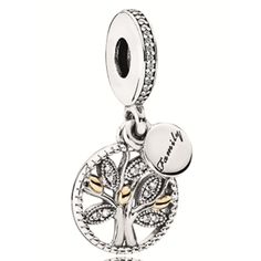 Pandora 14k Gold & Sterling Silver Sparkling Family Tree Dangle Charm 791728cz Celebrate All The Generations Of Your Family With This Pandora Family Tree Charm. Hand-Finished With 14k Gold Detailing And Shimmering Stone-Embellished Leaves, This Sterling Silver Charm Is Complemented With A Miniature Pendant Engraved With “Family.” A Charming Gift Idea That Will Be Cherished By All Your Loved Ones. Compatible With Pandora Moments Bracelet Metal: 14 K Gold/Sterling Silver Stones: Clear Cz Color: Si Elegant Charms For Anniversary And Mother's Day, Elegant Silver Diamond Charms, Elegant White Gold Charms With Cubic Zirconia, Elegant White Gold Cubic Zirconia Charms, Elegant Engraved Charms, Silver Cubic Zirconia Charms For Anniversary, Wedding Silver Charms, Elegant Silver Wedding Charms, Pandora Moments Bracelet