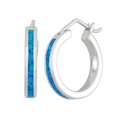 Featuring stunning lab-created blue opal inlays, these hoop earrings offer eye-catching style. Comes in a gift box. EARRING DETAILS Length: .78 in. Backings: click-it Metal: rhodium-plated sterling silver STONE DETAILS Stone type: lab-created blue opal Setting: inlay  Size: One Size. Gender: female. Age Group: adult. Rose Tone, Sterling Silver Hoop Earrings, Bride Jewellery, Sterling Silver Hoops, Pink Opal, Online Earrings, Blue Earrings, Jewelry Earrings Hoops, Blue Opal