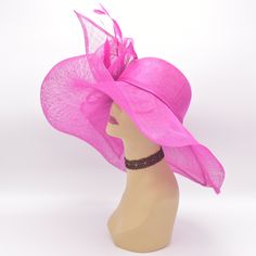 "✿*. About Shipping.*✿ All the hats will be shipped out from Rockville, MD 20854 via UPS GROUND (1-5 business days) or USPS Priority mail (2-4 business days) if their shipping fee is much the same. The overnight and other shipping service are also available. Please contact me first if you want it, I will check the price and delivery time for you. Pick up is available! If you are very urgent, please order your hats early and save money! Key Features: This hat is made of 100% high quality Sinamay Summer Party Hat With Flat Brim, Pink Wide Brim Mini Hat In Sinamay, Pink Wide Brim Sinamay Mini Hat, Party Wide Brim Sun Hat, Adjustable Curved Brim Straw Hat For Party, Adjustable High Crown Straw Hat For Party, Spring Party Hat With Wide Brim, Pink Party Hat With Flat Brim, Pink Mini Hats With Flat Brim For Party