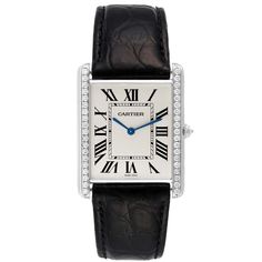 Cartier Tank Louis XL 18k White Gold Diamond Mens Watch WT200006. Manual-winding movement. 18k white gold case 40.4 mm x 34.92 mm with a row of diamonds on the sides. Circular grained crown set with faceted diamond. Original Cartier factory diamond bezel. Mineral glass crystal. Silvered grained dial. Painted black roman numerals. Sword shaped blued steel hands. Secret Cartier signature at VII. Black alligator strap with the 18k white gold deployant buckle. Cartier Timeless Rectangular Dial Watch, Classic Cartier Chronograph Watch, Classic Cartier Chronograph Watch Accessories, Classic Cartier Watch Accessories With Chronograph, Luxury Diamond Watch With Date Indicator, Classic White Gold Everyday Luxury Watch, Cartier Chronograph Watch For Business, Cartier Anniversary Watch With Rectangular Dial, Cartier Watch With Rectangular Dial For Anniversary