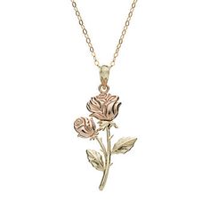 10k Gold Two Tone Flower Pendant Necklace Rose Gold 14k Gold Charm Necklaces, Rose Gold 14k Gold Charms Necklace, Rose Gold 14k Gold Necklaces With Charms, 14k Gold Rose Design Flower Pendant Jewelry, Stamped 14k Rose Gold Necklace For Mother's Day, 14k Gold Flower Pendant With Rose Design, 14k Rose Gold Flower-shaped Jewelry, 14k Gold Flower Shaped Rose Gold Jewelry, 14k Gold Jewelry With Rose Design Flower Pendant