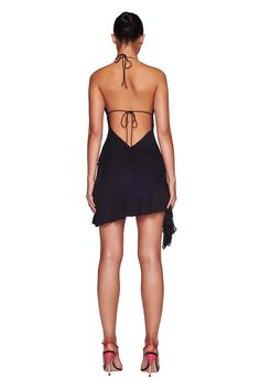 VIRA MINI DRESS - BLACK – I.AM.GIA North America Mini Dress With Cutouts, Halter Neck Ruffle Dress, Knee-length Ruched Mini Dress For Casual Occasions, Fitted Above Knee Mini Dress For Party, Fitted Mini Dress For Party, Above Knee, Flirty Ruched Knee-length Mini Dress, Flirty Ruched Mini Dress, Ruched Mini Hem Dress For Date Night, Black Ruffled Mini Hem Dress