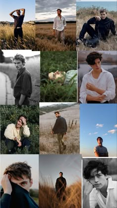 a collage of people standing in a field