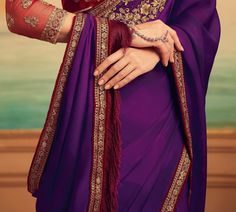 Purple & Maroon Designer Embroidered Silk Party Wear Saree-Saira's Boutique