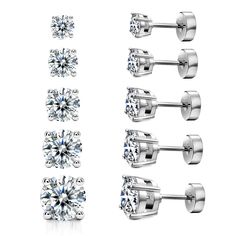 PRICES MAY VARY. 【5 PAIRS Flatback Earrings SET】5 pairs of stud earrings in 5 sizes, 3mm/4mm/5mm/6mm/7mm.with 5mm flatted back end; made of 316L durable stainless steel.The flat earring backs add extra protection for you. No worry about losing, convenient to take on and off. These stud earrings are so classic and cute that women and men of all ages can enjoy them all day every day. 【HEALTHY MATERIAL】The exquisite craft of plating and 316L stainless steel makes these stud earrings absolutely hypo Flat Earring, Womens Earrings Studs, Sparkle Earrings, Stud Set, Ear Stud, Cz Stud Earrings, Stud Earrings Set, Stainless Steel Earrings, Exquisite Jewelry