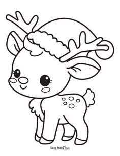 a cute little deer with a christmas hat on it's head