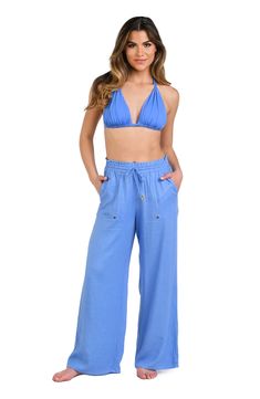 Drawstring ties with goldtone tips bring casual-cool style to these airy smocked-waist pants with breezy wide legs for poolside perfection. 30 1/2" inseam; 27" leg opening; 12 1/2" front rise; 15" back rise (size medium) Elastic/drawstring waist Side-seam pockets 80% rayon, 20% linen Hand wash, line dry Imported Summer Tie-side Bottoms For Resort Season, Tie-side Bottoms For Vacation And Resort Season, Tie-side Bottoms For Resort Season Vacation, Resort Season Tie-side Bottoms For Vacation, Bohemian Pool Bottoms For Vacation, Resort Season Vacation Bottoms With Tie-side, Casual Spring Bottoms For Pool, Beach Season Drawstring Pants, Breezy Linen Beach Bottoms