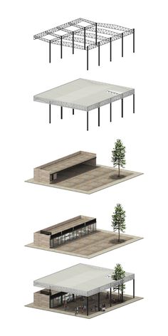 three different types of tables with trees on them