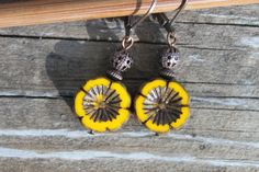 Yellow Earrings Flower Earrings Flower Czech Glass Earrings Dangle Earrings Drop Earrings Jewelry Gift for women Gift for her by NtikArtJewelry on Etsy https://www.etsy.com/listing/744099263/yellow-earrings-flower-earrings-flower Yellow Flower Charm Earrings As Gift, Yellow Earrings With Flower Charm For Gift, Vintage Yellow Nickel-free Earrings, Yellow Bohemian Nickel-free Flower Earrings, Nickel-free Yellow Flower Earrings, Yellow Flower-shaped Pierced Earrings, Yellow Flower-shaped Earrings, Adjustable Nickel-free Yellow Flower Earrings, Nickel-free Yellow Flower-shaped Jewelry