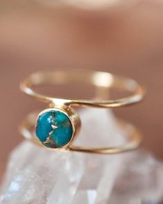 Copper Turquoise Ring * Gold * Statement * Gemstone * Natural * Organic * Ocean * Blue * Mermaid * Handmde * Double Band * Everyday BJR026 Yellow Gold Gemstone Jewelry In Brass, Yellow Gold Gemstone Toe Ring, Turquoise Gemstone Brass Jewelry, Bohemian 14k Gold Ring Jewelry, Bohemian 14k Gold Ring, 14k Gold Turquoise Fine Jewelry, Fine Jewelry In 14k Gold With Turquoise, Unique Stackable Turquoise Jewelry, Unique Turquoise Stackable Jewelry