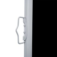 a white door handle on the side of a black and white wall mounted phone holder