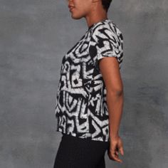 Osei Duro Note Tee in Silk Labyrinth Pattern side Labyrinth Pattern, Osei Duro, Boxy Tee, Scooped Neckline, Print Placement, Oversized Tee, Labyrinth, Sleeve Styles, Casual Button Down Shirt