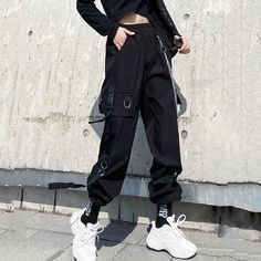 SPECIFICATIONS Women Cargo Pants Harem Pants Fashion Punk Pockets Jogger Trousers With Chain Harajuku Elastics High Waist Men Streetwear Brand Name: YBYR Style: Casual Origin: Mainland China Waist Type: HIGH Decoration: Pockets Pattern Type: Solid Pant Style: Cargo Pants Material: Polyester Fit Type: Regular Length: Full Length Closure Type: Elastic Waist Gender: WOMEN Front Style: Flat Season: Spring,Summer,Autumn,Winter Gender: Man and Woman Elastics High Waist: Female Streetwear Student Fashi Womens Black Cargo Pants, Black Cargo Pants Women, Harem Pants Hip Hop, Loose Black Dress, Women Joggers, Outfits Gothic, Harem Pants Fashion, Trousers For Girls, Streetwear Spring