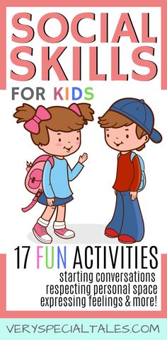 the social skills for kids flyer with two children talking to each other and text that reads,