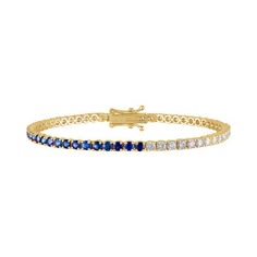 18k Gold. Diamond 1.63 Cts Blue Sapphire 2.43 Cts Stone Size 2.5mm. Length 6.5" Please allow 6-8 weeks for delivery. All prices are in US Dollars. Luxury Sapphire Yellow Gold Tennis Bracelet, Classic Sapphire Bracelet With Prong Setting, Sapphire Tennis Bracelet With 17 Jewels, Elegant Sapphire Tennis Bracelet With Brilliant Cut, Classic Sapphire Tennis Bracelet With Round Shape, Classic Round Sapphire Diamond Bracelet, Sapphire Tennis Bracelet With Prong Setting, Classic Sapphire Tennis Bracelet With Brilliant Cut, Blue Cubic Zirconia Tennis Bracelet With Brilliant Cut