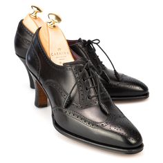 Women's Black Leather High Heel Shoes | CARMINA Luxury Fitted Oxford Material Oxfords, Luxury Fitted Oxfords With Almond Toe, Luxury Vintage Oxfords For Office, Luxury Party Oxfords With Almond Toe, Luxury Fitted Almond Toe Oxfords, Elegant Fitted Luxury Oxford, Luxury Fitted Elegant Oxford, Winter Business Attire, Business Casual Shoes For Women