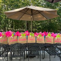 there are many bags that have been placed on the table for someone's birthday