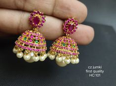 Jimikki Kammal, 18k Gold Jewelry, Jhumka Earrings, Earrings Pearl, Ear Rings, Online Earrings, Cz Stone, Girl Face, Gold Jewelry