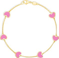 Pink 14k Gold Jewelry With Heart Charm, 14k Gold Pink Jewelry With Heart Charm, Dainty Pink Heart Charm Bracelet, Valentine's Day Pink Bracelets With Adjustable Chain, Pink Dainty Bracelet With Adjustable Chain, Dainty Pink Bracelets With Adjustable Chain, Dainty Pink Bracelet With Adjustable Chain, Pink Bracelets With Adjustable Chain For Valentine's Day, Pink Adjustable Bracelets For Valentine's Day