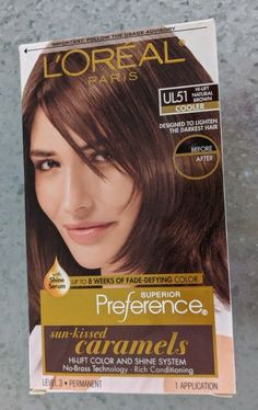 L'OREAL Paris Hair Coloring Kit UL51 Hi-Lift Natural Brown Cooler. Loreal Preference Hair Color, High Lift Hair Color, Hair Cuts 2020, Feria Hair Color, Chemically Damaged Hair, Hair Styles Tutorials, Loreal Hair Color, Natural Brown Hair, Loreal Hair