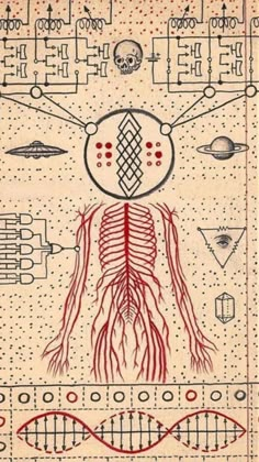 an illustration of the human body with many different things in it, including lines and dots