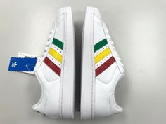 "This is an Awesome Designer Vintage by ADIDAS an Old Stock Brand New ADIDAS Originals Superstar II Rare Colors White Green Red Yellow Sunshine Leather UNISEX Woman and Men Shoes Tie Sneakers Ladies Size 5 For more beautiful and fabulous of vintage Dresses Handbags and Accessories please see our \"Handbags Accessories clothing\" Shop Section here: https://www.etsy.com/shop/lizystuff?ref=shop_name_search_sugg§ion_id=13902403 https://www.etsy.com/shop/lizystuff?section_id=11883295&ref=shopsect Shoes Tie, Sneakers Ladies, Rare Colors, Tie Sneakers, Yellow Sunshine, Adidas Originals Superstar, Adidas Superstar Sneaker, Women Men Shoes, Designer Vintage