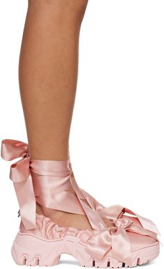 Rombaut - Pink Boccaccio II Aura Bows Ballerina Flats Bows On Shoes, Ballet Grunge, Pink Fashion Aesthetic, Pink And Red Outfit, Ballerina Clothes, Pink Bow Heels, Ballet Sneakers, Balletcore Aesthetic, Shoes With Bows