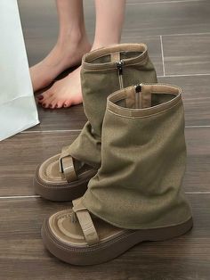 Sku CY-!165976 Material Denim , PU , Rubber Feature Split-Toe , Hollow , Split-joint , Zipper Occasion Casual , Office , Urban , Vintage Seasons Spring , Summer , Autumn Type Sandals , Boots , Platform Shoes Heels Height Low (1cm-3cm) Color KHAKI,BLACK Size 35,36,37,38,39 Please consult the size chart we provide for this item's measurements to help you decide which size to buy.Please note: There may be 1-3cm differ due to manual measurement. CMINCH Foot Length Foot Width 35 22.0-22.5 8.5 36 22.5 Bad And Boujee Outfits, Platform Shoes Boots, Sandal Boots, Platform Shoes Sandals, Platform Shoes Heels, Funky Shoes, Sandals Platform, Boots Platform, Zipper Boots