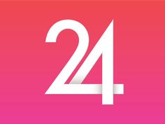 the number twenty four in white on a pink and purple background with text below it