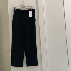 Brand New Black Pants Regular Length Tags On Zara Pants With Pockets For Business Casual, Zara Business Casual Pants With Pockets, Zara Straight Dress Pants With Pockets, Zara Straight Leg Dress Pants With Pockets, Zara Pants With Welt Pockets For Work, Zara Business Casual Pants With Belt Loops, Zara Tapered Leg Work Pants, Black Wide Leg Office Pants, Office Wide Leg Black Pants