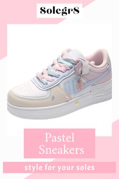 🌸👟 Our new pastel sneaker collection is here to add a pop of color to your wardrobe. From soft lavender to minty freshness, find your perfect shade and make every step a fashion statement. #PastelPower #SneakerStyle Pink Chunky Sneakers With Thick Bottom For Spring, Pink Chunky Platform Sneakers For Spring, Spring Pink Chunky Sneakers With Thick Bottom, Trendy Canvas Shoes With Round Toe, Trendy Round Toe Canvas Shoes, Harajuku Style Low-top Sneakers For Spring, Trendy Pink Canvas Shoes With Laces, Trendy Low-top Skate Shoes With Thick Bottom, Trendy High-top Canvas Shoes With Thick Bottom