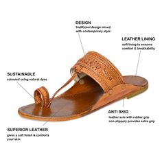 Handmade Leather Kolhapuri Chappals: A Blend of Tradition and Craftsmanship Step into tradition with our handmade leather Kolhapuri chappals, where authentic craftsmanship meets timeless style. These iconic sandals, rooted in the rich heritage of Kolhapur, Maharashtra, are celebrated for their exquisite handcrafting and unique design. Key Features: Handmade Leather: Each pair of Kolhapuri chappals is meticulously handcrafted by skilled artisans, ensuring superior quality and attention to detail. Buffalo Sandals, Kolhapuri Chappals, Toe Ring, Indian Traditional, Toe Rings, T Strap, Slip Ons, Handmade Leather, Slide Sandals