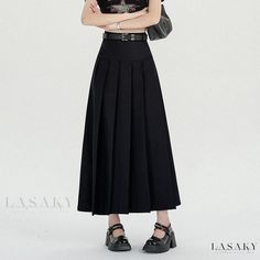 Lasaky - Academy High-Waisted Charcoal Grey Pleated Midi Skirt Wide Sleeve Sweater, Lace Umbrella, Ruffle Bodycon, Bodycon Midi Skirt, Umbrella Skirt, Denim Pencil Skirt, Half Skirt, Romantic Lace, Pleated Midi Skirt