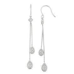 Adorned with radiant diamond accents, these sterling silver linear drop earrings offer breathtaking beauty. Click on this JEWELRY & WATCHES GUIDE to learn about fit, styles, materials and more!EARRING DETAILS Length: 2.53 in. Backings: fishhook Metal: rhodium-plated sterling silver DIAMOND DETAILS Total weight: less than 1/10 ct. Shape: round Color grade: J Clarity: I3 Setting: prong Gemstones may have been treated to enhance their appearance. Special care may be required. Please visit our Gemst Silver Long Drop Diamond Earrings For Anniversary, Fine Jewelry Earrings With Diamond Accents And Long Drop, Silver Diamond Cut Linear Earrings For Anniversary, Anniversary Diamond Cut Dangle Linear Earrings, White Linear Dangle Earrings With Diamond Accents, White Dangle Linear Earrings With Diamond Accents, Diamond White Linear Earrings With Diamond Accents, Diamond White Drop Linear Earrings With Diamond Accents, Silver Drop Jewelry With Pave Setting