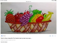 a drawing of a basket filled with fruit