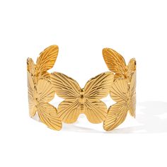 Transform Your Look with Elegance and Style Elevate your ensemble with our stunning Stainless Steel Butterfly Big Open Bracelet. Crafted with precision and designed to dazzle, this bracelet exudes elegance and sophistication. Features: High-quality stainless steel construction for durability 18K gold PVD plating for a luxurious finish Trendy butterfly design adds a touch of whimsy Waterproof for everyday wear Easy-to-wear cuff style Perfect for casual or sporty occasions Benefits: Elevates any o Tarnish Resistant Metal Cuff Bracelet, Adjustable Stainless Steel Cuff Bracelet, Tarnish Resistant, Formal Gold Alloy Bracelets, Adjustable Stainless Steel Bracelets For Party, Adjustable Stainless Steel Bracelets For Formal Occasions, Formal Stainless Steel Gold Bracelet, Adjustable Stainless Steel Cuff Bracelet For Formal Occasions, Stainless Steel Cuff Bracelet For Wedding, Butterfly Items