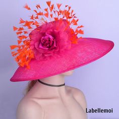 New exclusive design,extra large sinamay hat with feathers It is made to order,all the colors can be changed Brim width:about 6''(15.2cm),the whole hat size is 48x46cm Made of 3 layers sinamay Head size: 57cm also with elastic to adjust it to be smaller Ideal for wedding/party/races/church It is handmade product and every hat is well inspected before shipment,no return accepted.But please do contact us if you have any problems on your order.Thanks for your supports. Pink Feathered Costume Hats For Wedding, Pink Fascinator For Kentucky Derby Ceremony, Summer Wedding Ostrich Feather Fascinator, Orange Wedding Costume Hat For Summer, Pink Mini Hats For Kentucky Derby Ceremony, Orange Costume Hat For Summer Wedding, Pink Wedding Costume Hat With Feather Trim, Summer Wedding Orange Costume Hat, Pink Summer Fascinator For Ceremony