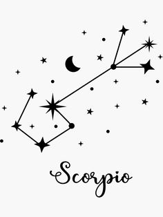 the zodiac sign scorpio with stars and crescents in black on a white background