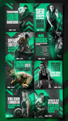 an advertisement for a bodybuilding gym with green and black stripes on the bottom half of it