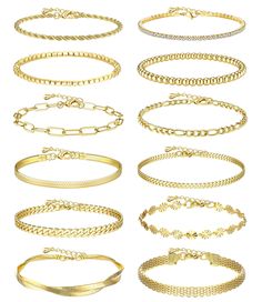 PRICES MAY VARY. 【Gold Bangle Bracelet for Women】One Order You Can Get 12Pcs Gold Stackable Bracelets,The 14K Dainty Gold Bracelet Including Different Styles-Gold Beaded Bracelets,Figaro Bracelet for Women, Herringbone Bracelet for Women,Gold Twisted Rope Bracelets,Paperclip Link Bracelets,Cuban Link Chain Gold Bracelet,CZ Gold Bracelet etc.Delicate Stackable Bracelets for Women Can Meet Your Matching Needs,Add your Charm. 【Gold Bracelet Stack Adopt Safety Materials】Each Dainty Gold Bracelet Are Gold Bracelets Stacked, Gold Beaded Bracelet, Gold Bangles For Women, Dainty Gold Bracelet, Gold Bracelet Set, Beach Anklets, Jewelry Accessories Ideas, Gold Bead Bracelets, Gold Bracelet For Women