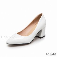 Lasaky - Stiletto Heeled Pointed Toe Patent Leather High Heels Pumps White Closed Toe Court Shoes For Office, White Ankle Strap Heels For Office, White Low Heel Synthetic Court Shoes, White High Heel Court Shoes For Office, White Closed Toe Heels For Office, White Closed Toe Court Shoes With Stacked Heel, White Block Heel Court Shoes For Office, White Ankle Strap Court Shoes For Office, White Ankle Strap Heels For Work