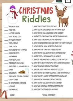 a christmas riddle game with reindeers and snowmen