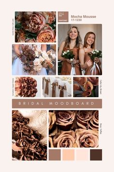 the bridesmaid mood board is filled with different colors and textures, including flowers