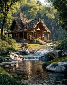 Enchanted Forest Hideaway Cottage House In Forest, House In Forest Cottages, Cottage In The Woods Fairytale, Forest Hideaway, Forest Landscaping, Living In A Simulation, Fantasy World Inspiration, Cabin Vibes