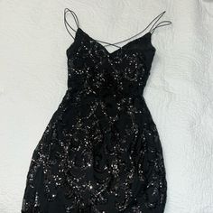 Black Shiny Party Dress From Windsor Brand New Black Sequined Mini Dress For Prom, Black Fitted Mini Dress For Holiday Party, Black Mini Dress For Party Season Night Out, Black Spaghetti Straps Dress For Night Out, Black Party-ready Mini Dress, Black Mini Dress For Prom Season Night Out, Black Mini Dress For Date Night Party, Black Mini Dress For Date Night Party Season, Black Mini Dress For Date Night And Party Season