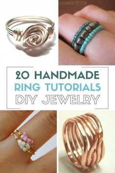 some rings are shown with the words, 20 handmade ring tutors diy jewelry