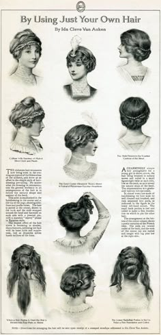 1906 Hairstyles, 1923 Hairstyles, 1916 Hairstyles, 1918 Hairstyles, 1917 Hairstyles, 1890s Womens Hairstyles, 1900s Hairstyles For Long Hair, 1905 Hairstyles, 1910 Hairstyles Woman