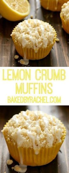 lemon crumb muffins with white icing on top