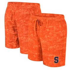 Carry your Syracuse Orange pride with you as you vacation by sporting these Colosseum Ozark swim shorts. An interior mesh lining promotes breathability, while an elastic waistband adjusts the fit to your perfect size. An eye-catching pattern adds flair to the classic Syracuse Orange graphics for a spirited poolside look. Officially licensed Imported Material: 92% Polyester/8% Spandex - Body; 100% Polyester - Liner Embroidered fabric applique Interior mesh lining Machine wash, tumble dry low Elas Sporty Cotton Athletic Shorts For Beach Season, Short Swim Trunks For Summer Sports Events, Summer Short Swim Trunks For Sports, Breathable Swimwear For Sports Events In Summer, Moisture-wicking Swimwear For Sports, Beach Season Sports Shorts With Elastic Waistband, Summer Sports Cotton Athletic Shorts, Sports Shorts With Elastic Waistband For Beach Season, Summer Athletic Nylon Shorts For Swimming